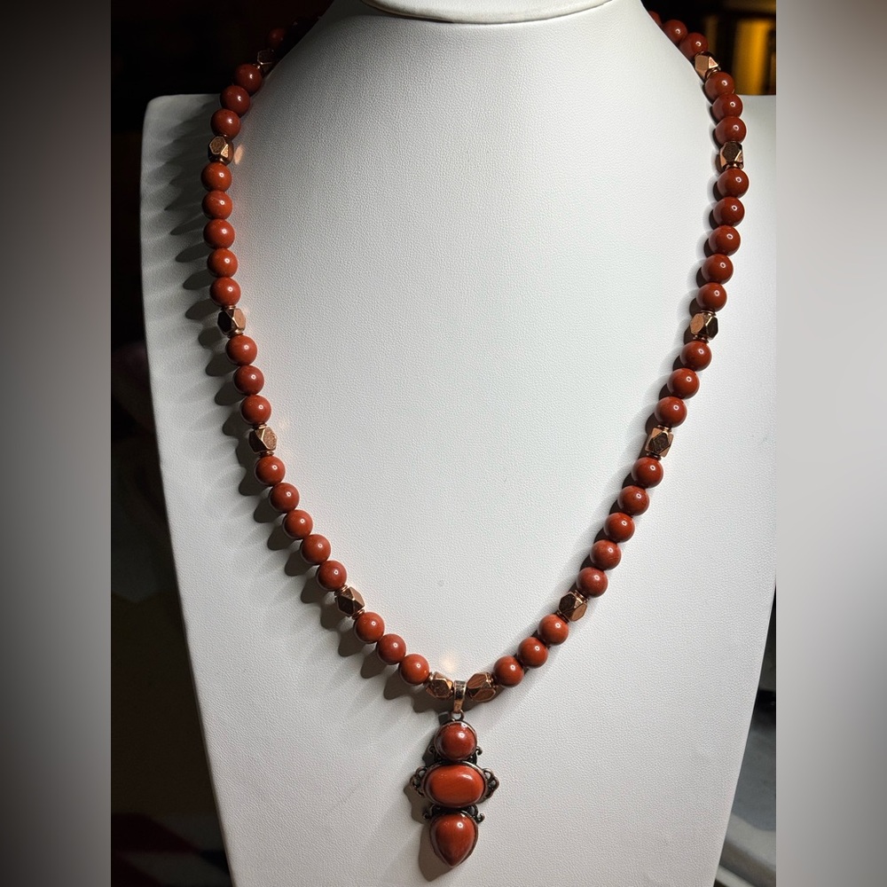 Red Jasper and Copper Necklace with Red Jasper Pendant 22.5 inches